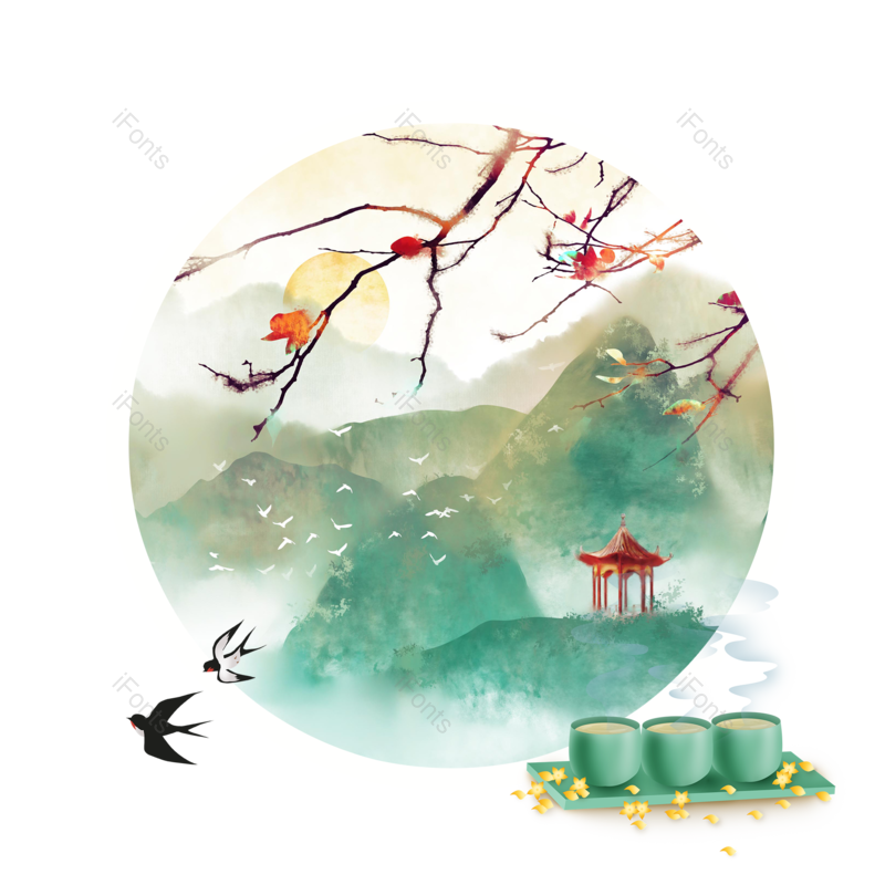 山水画图片,中国风元素元素,水墨元素PNG,免抠素材